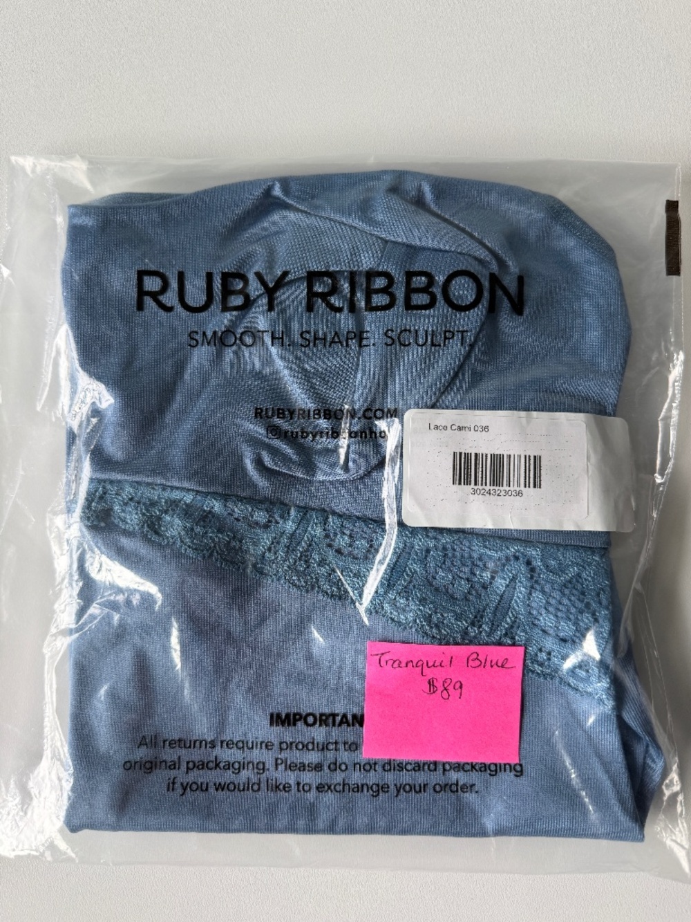 Ruby Ribbon Lace Full Support Cami Style SL 3024 Size 36 Tranquil Blue Brand New
